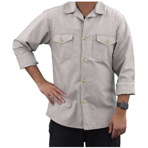 ASD Living Blk/Wht Vtg. Railroad Stripe Long Sleeve Server Shirt, NWT, Sz. S - Picture 3 of 12